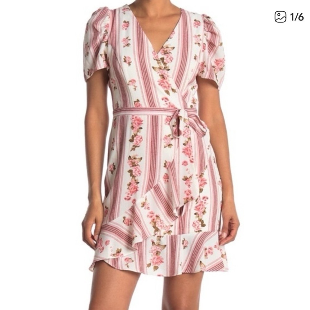 Betsey Johnson Pink Floral Faux Wrap Dusty Rose Mini Dress size 12
